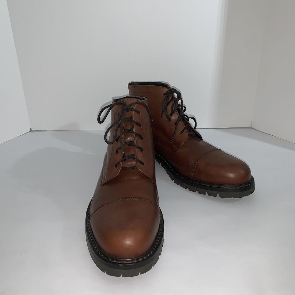 Alfani Boots Mens Size 12 Brown Leather Combat Ankle Lace Up Casual Made Italy